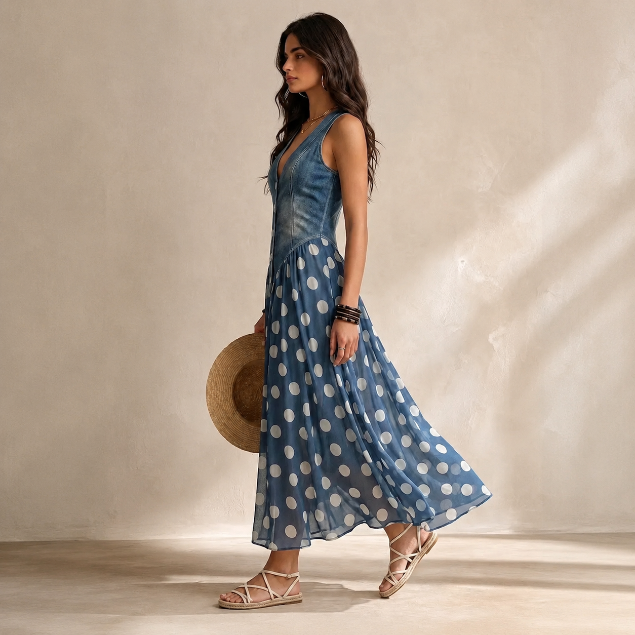Fließendes Kleid mit Punkten für Damen