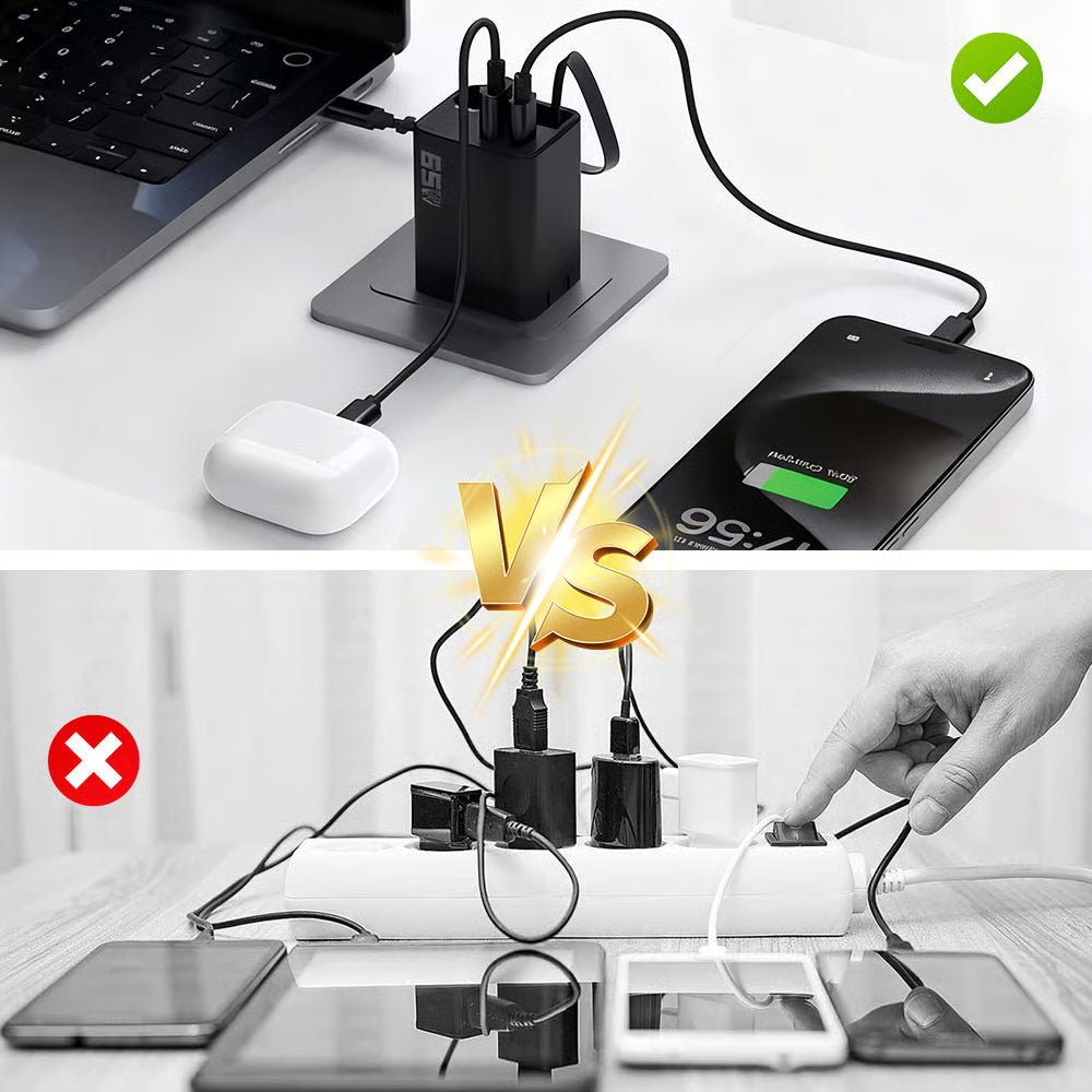 Chargeur rapide 65W avec 2 ports USB et câble détachable