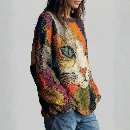 Pull artistique chat coloré