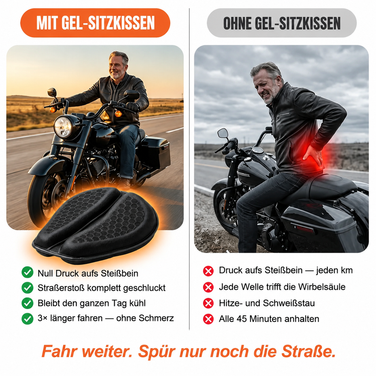 Coussin Moto en Gel Ergonomique
