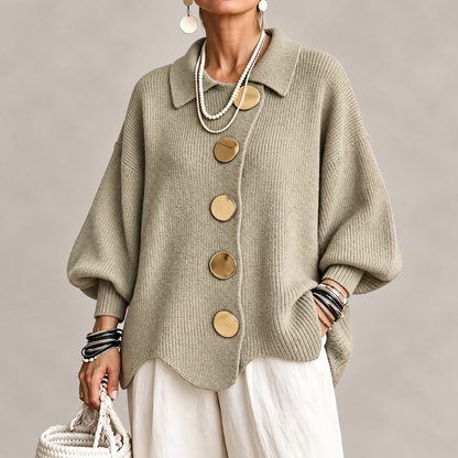 Cardigan Oversize Femme à Boutons Dorés