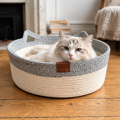 Geflochtenes Katzenkörbchen aus Naturfasern