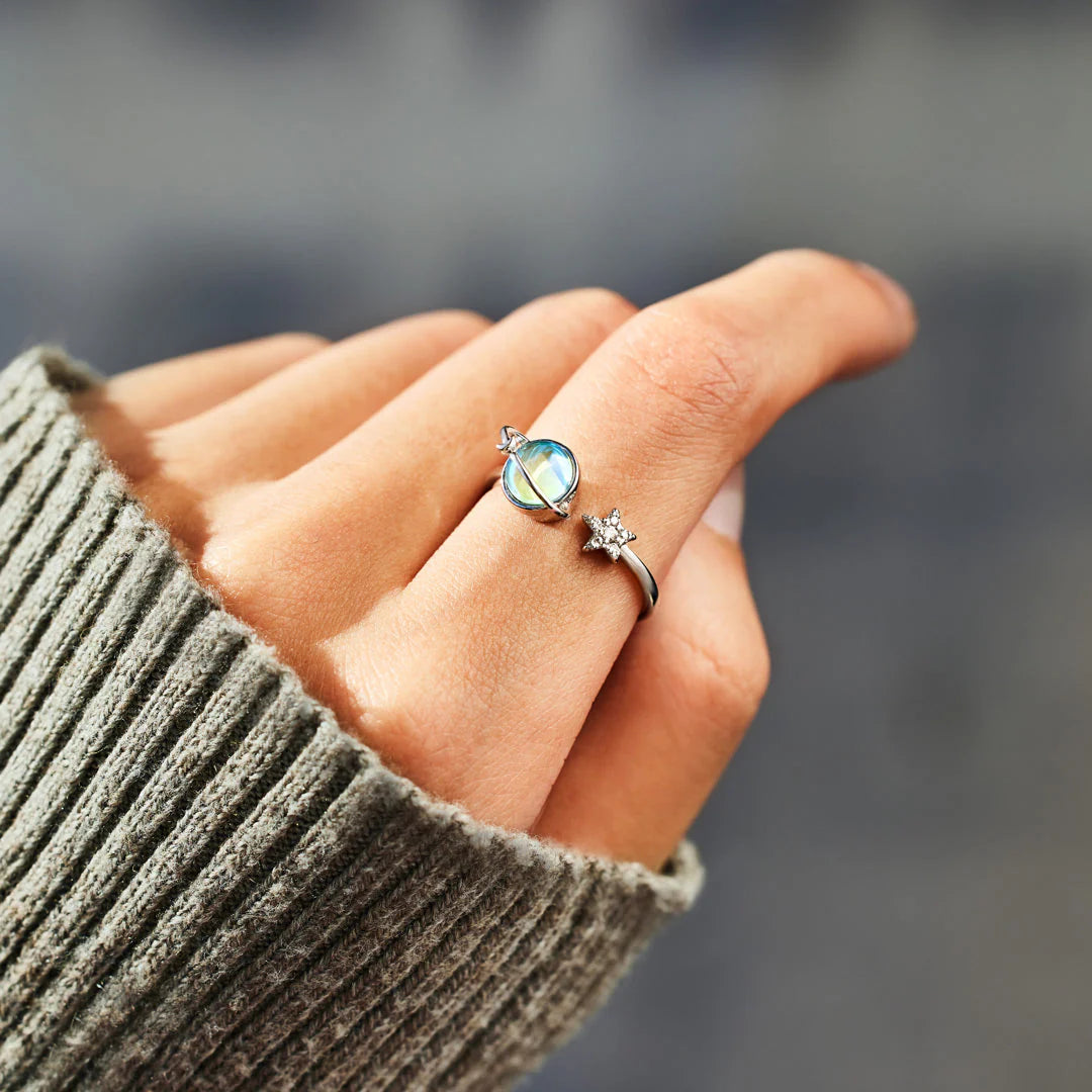 Bague Lune et Étoile Rotative
