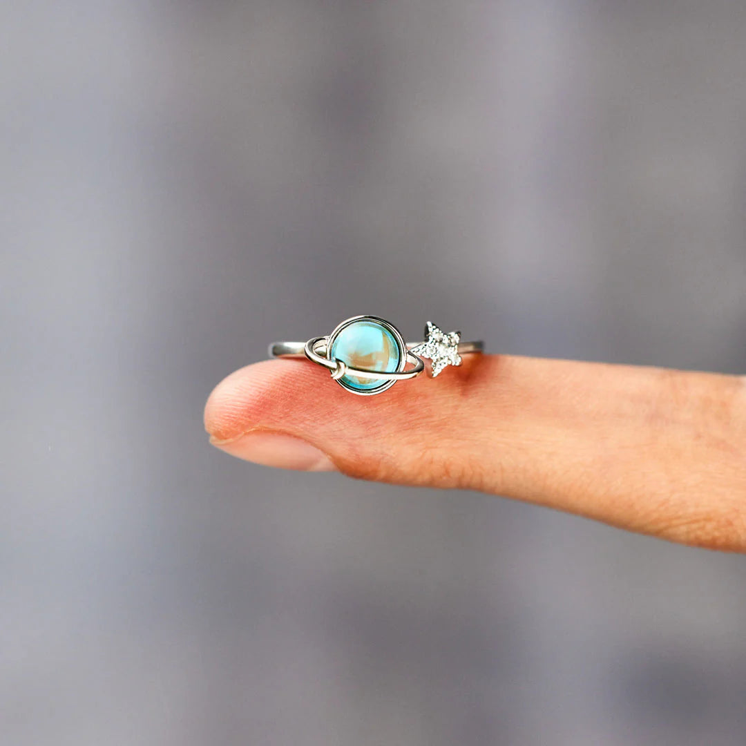 Bague Lune et Étoile Rotative