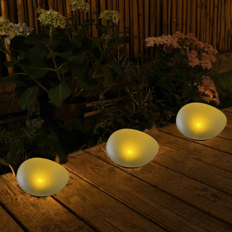 Lampe solaire de jardin Galet en verre sablé