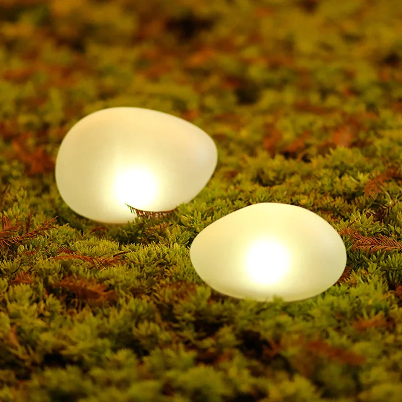 Lampe solaire de jardin Galet en verre sablé