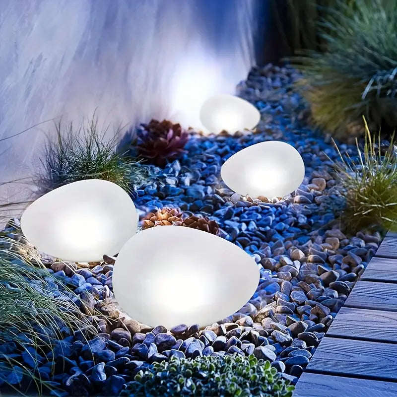 Lampe solaire de jardin Galet en verre sablé