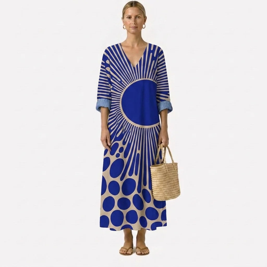 Robe Longue Fluide Femme à Motif Graphique Élégant