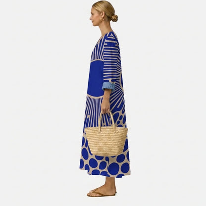 Robe Longue Fluide Femme à Motif Graphique Élégant