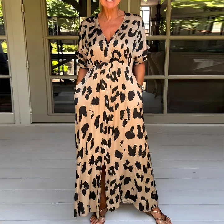Langes Leopardenmuster-Kleid für Damen