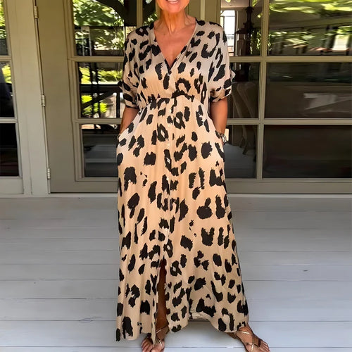 Langes Leopardenmuster-Kleid für Damen