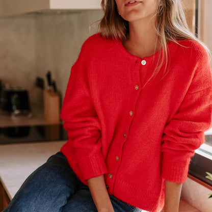 Gilet rouge ample en maille à boutons