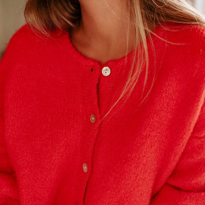 Gilet rouge ample en maille à boutons