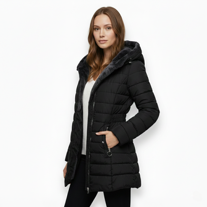 Manteau long d’hiver matelassé avec capuche