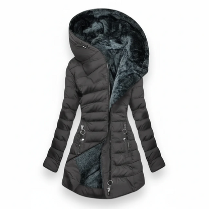 Manteau long d’hiver matelassé avec capuche
