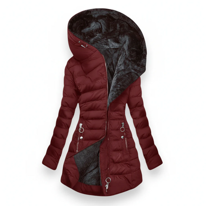Manteau long d’hiver matelassé avec capuche