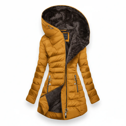 Manteau long d’hiver matelassé avec capuche