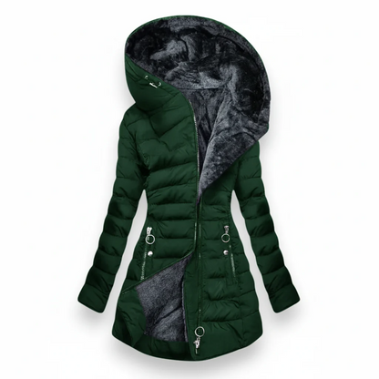 Manteau long d’hiver matelassé avec capuche