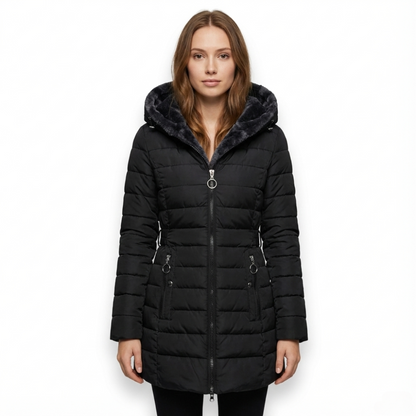 Manteau long d’hiver matelassé avec capuche
