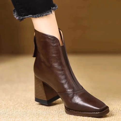 Bottines Femme en Cuir à Talon Carré