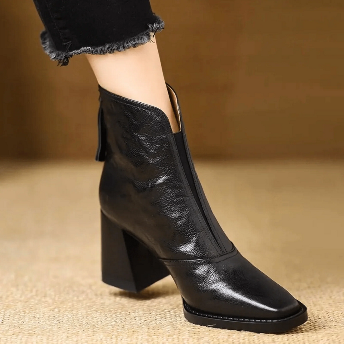 Bottines Femme en Cuir à Talon Carré