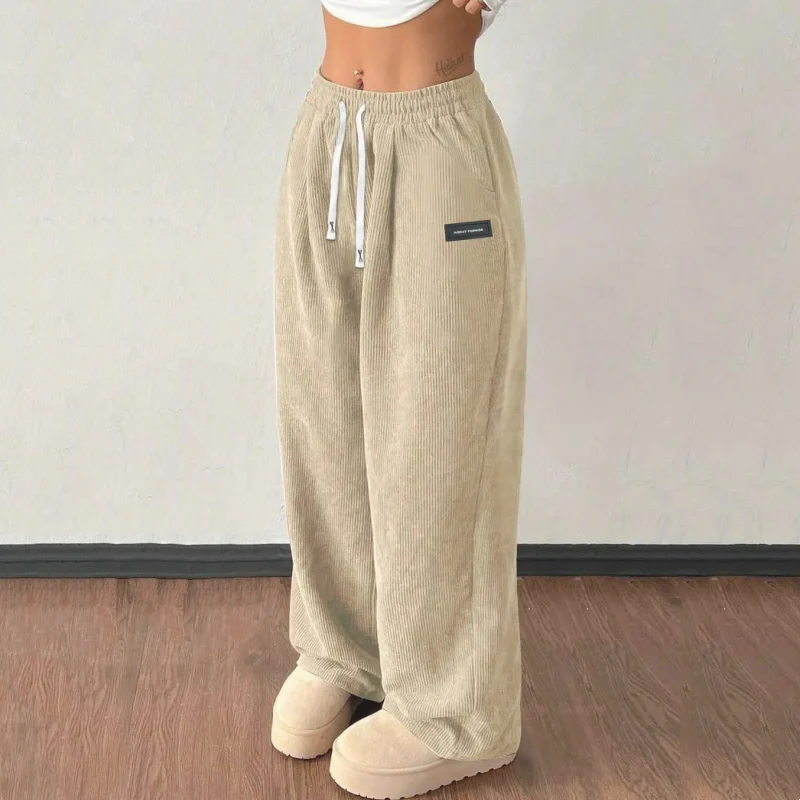 Pantalon femme en velours côtelé ample avec taille ajustable