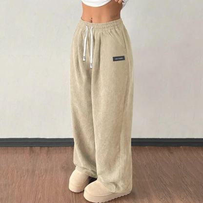 Pantalon femme en velours côtelé ample avec taille ajustable
