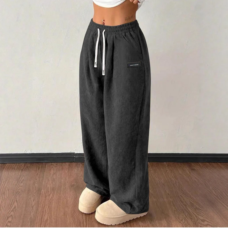 Pantalon femme en velours côtelé ample avec taille ajustable