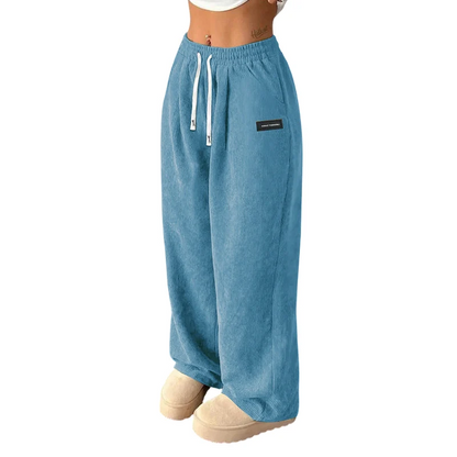 Pantalon femme en velours côtelé ample avec taille ajustable