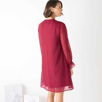Robe Noire Fluide à Col Noué et Manches Transparentes