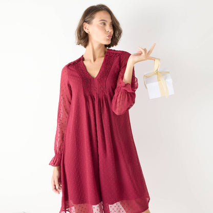 Robe Noire Fluide à Col Noué et Manches Transparentes