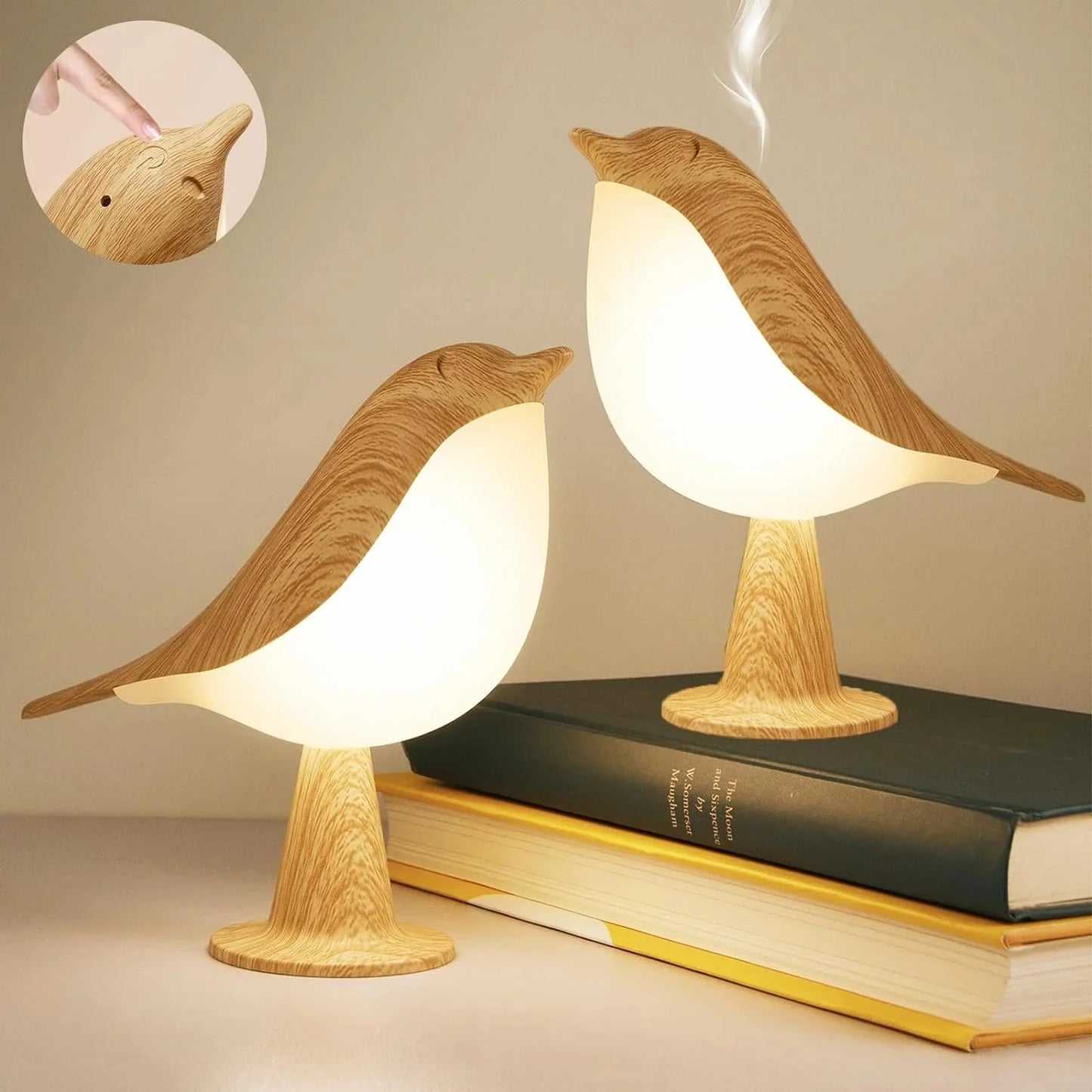 Lampe LED oiseau bois tactile rechargeable