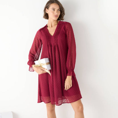 Robe Noire Fluide à Col Noué et Manches Transparentes