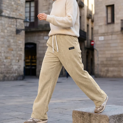 Pantalon femme en velours côtelé ample avec taille ajustable