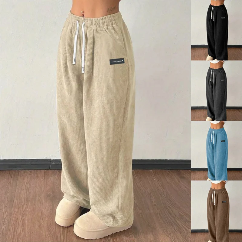 Pantalon femme en velours côtelé ample avec taille ajustable