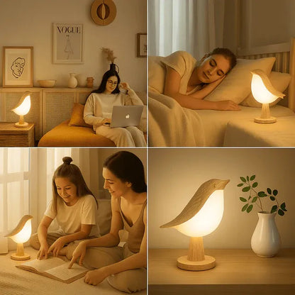 Lampe LED oiseau bois tactile rechargeable