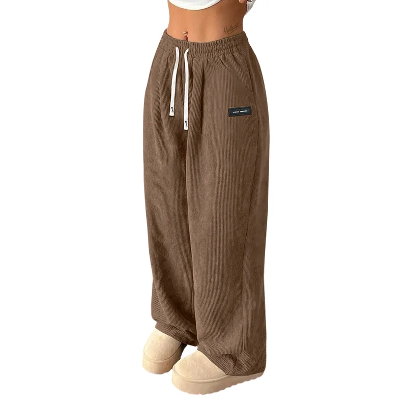 Pantalon femme en velours côtelé ample avec taille ajustable
