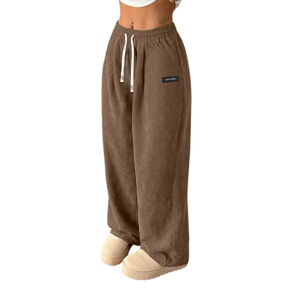 Pantalon femme en velours côtelé ample avec taille ajustable