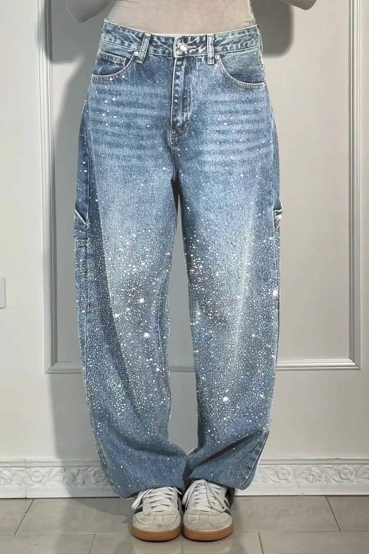 Jeans ample pour femme avec strass