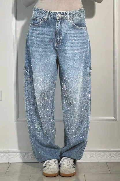 Jeans ample pour femme avec strass