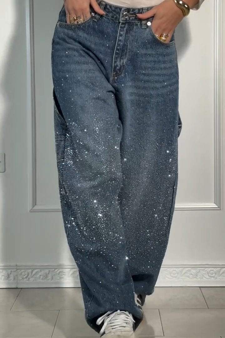 Jeans ample pour femme avec strass