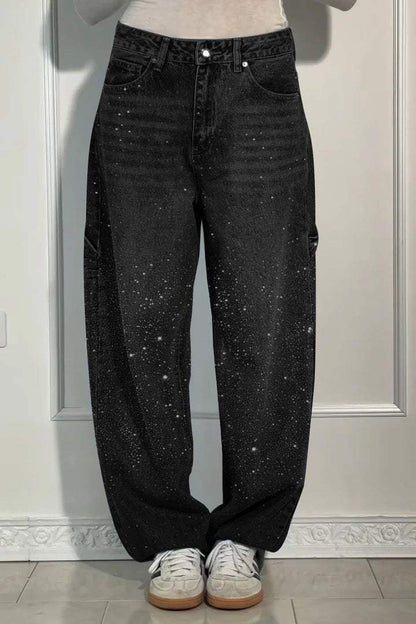 Jeans ample pour femme avec strass