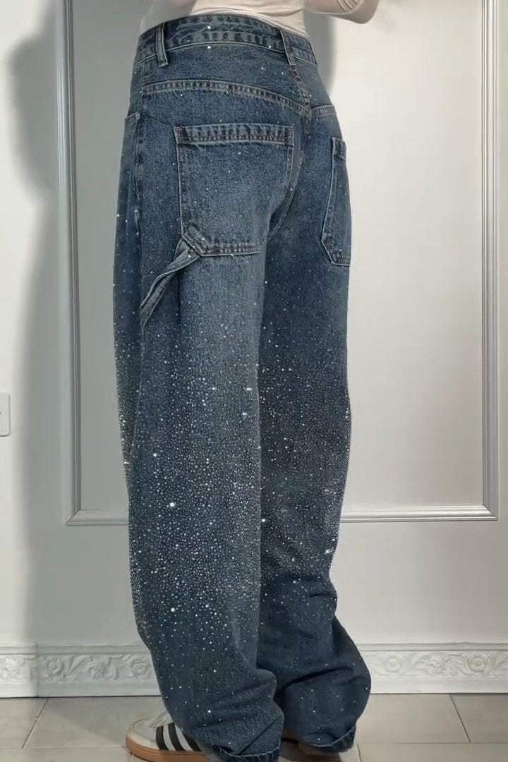 Jeans ample pour femme avec strass