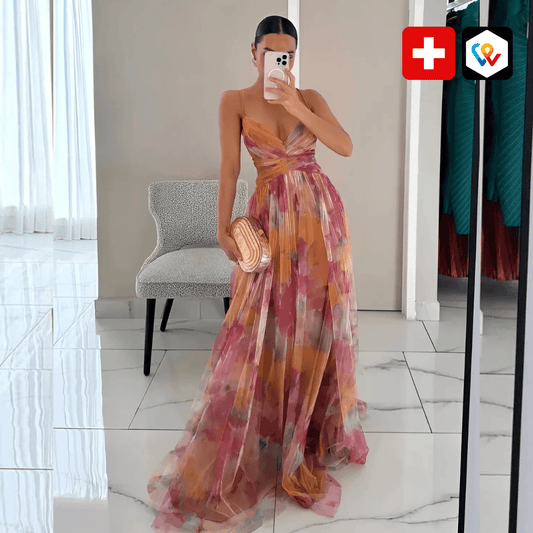Élégance en Fleurs – Maxi-robe fluide à imprimé bohème