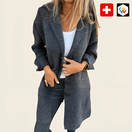 Manteau Long Mi-Saison Femme avec Revers Élégants