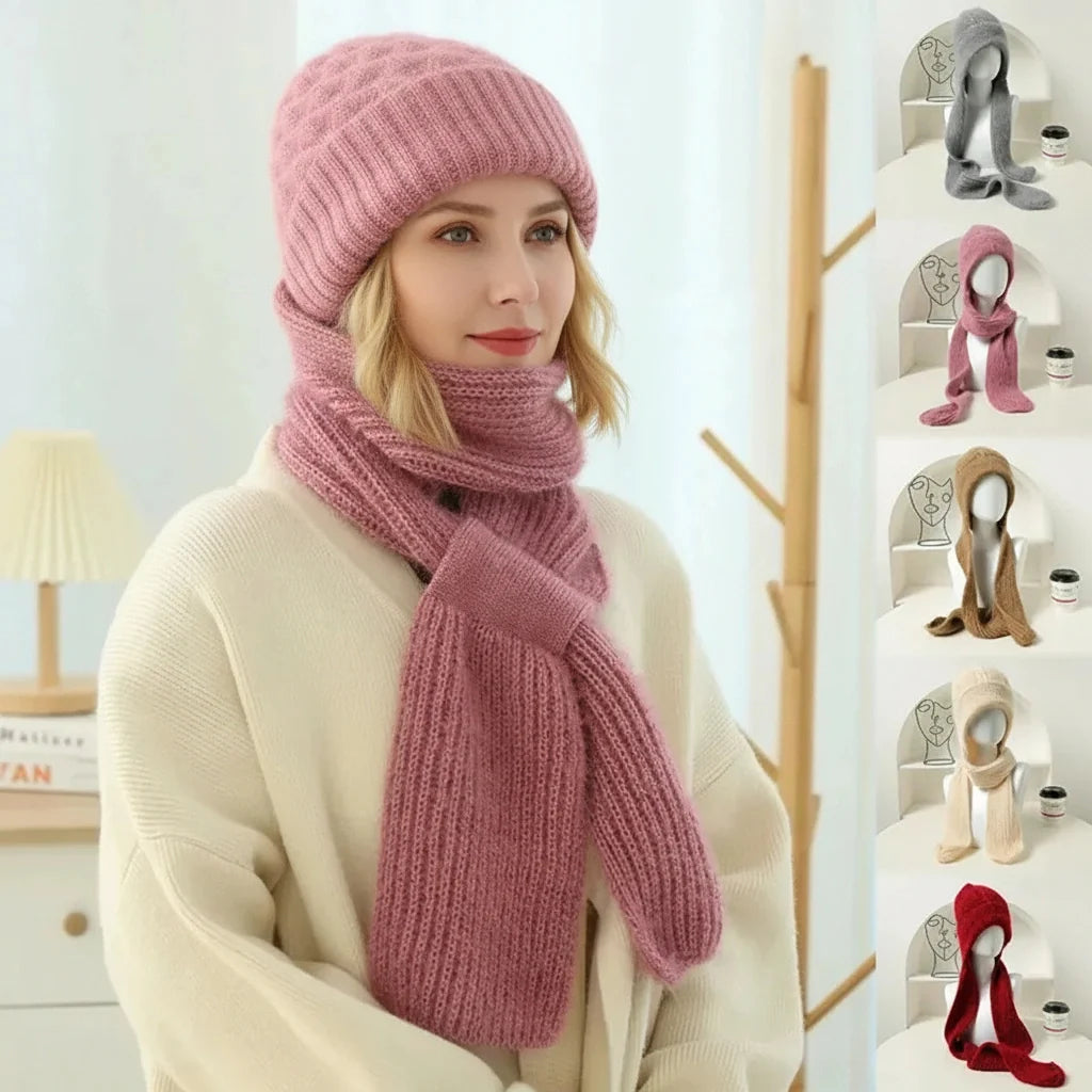 Bonnet et écharpe coupe-vent doublés avec protection auditive