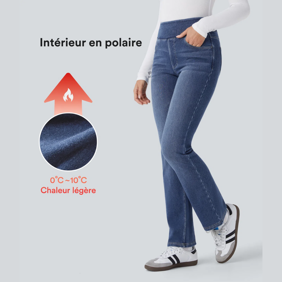 Bootcut-Jeans mit hoher Taille, Stretch und mehreren Taschen