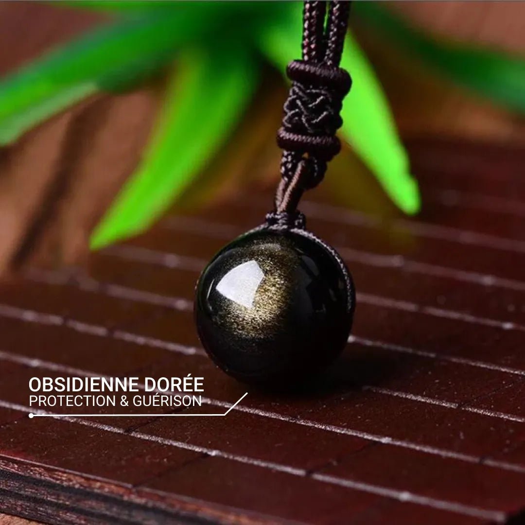 Pendentif "Sphère" en Obsidienne Dorée