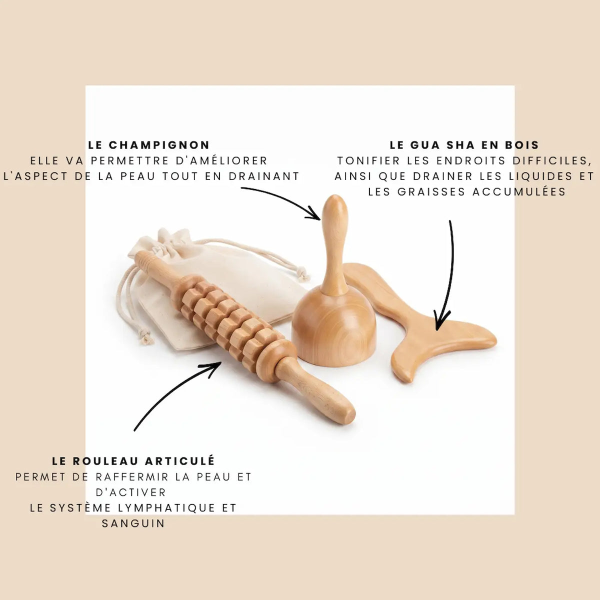 3-teiliges Massage-Set aus Holz