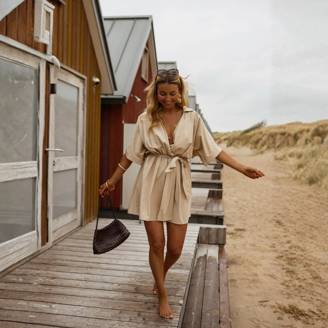 Robe Fluide Élégante Femme avec Ceinture Ajustable
